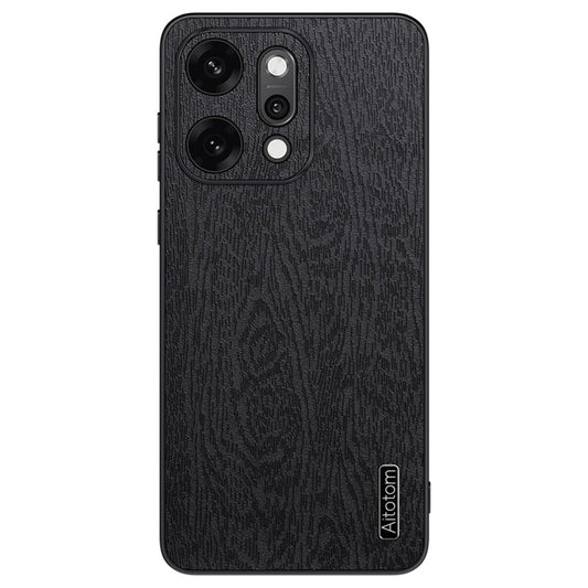 For Oppo Reno14 Pro 5G (Global) Case Wood Texture PU Leather Coated PC TPU Phone Cover - Black