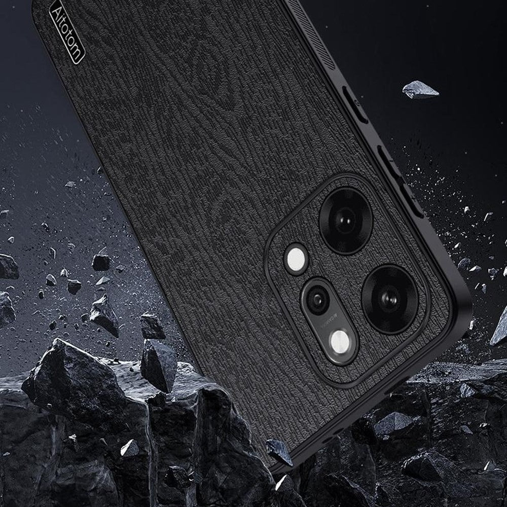 For Oppo Reno14 Pro 5G (Global) Case Wood Texture PU Leather Coated PC TPU Phone Cover - Grey