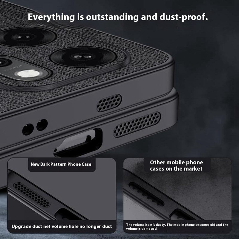 For Oppo Reno14 5G (Global) Case Wood Texture PU Leather Coated PC TPU Phone Cover - Black