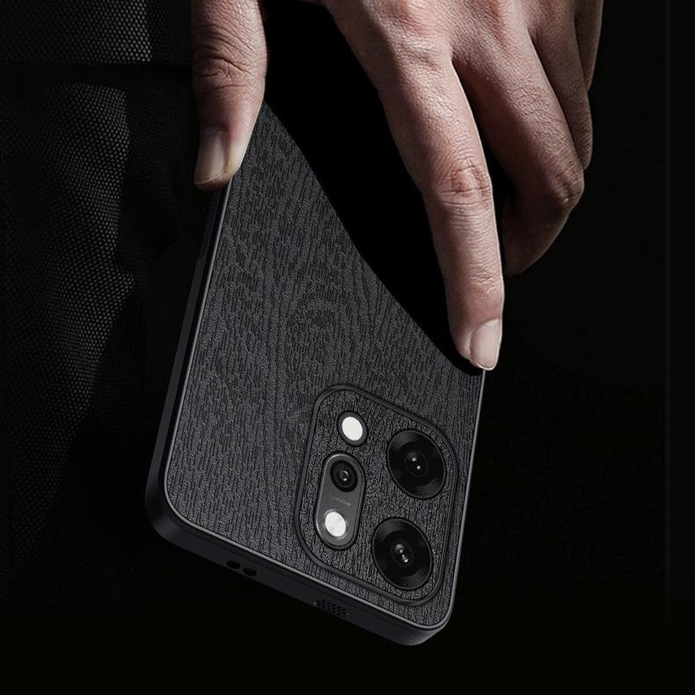 For Oppo Reno14 5G (Global) Case Wood Texture PU Leather Coated PC TPU Phone Cover - Grey
