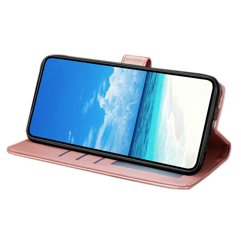 For iPhone 17 Pro Max Case Butterfly Imprinted Wallet Stand PU Leather Flip Phone Cover with Strap - Rose Gold