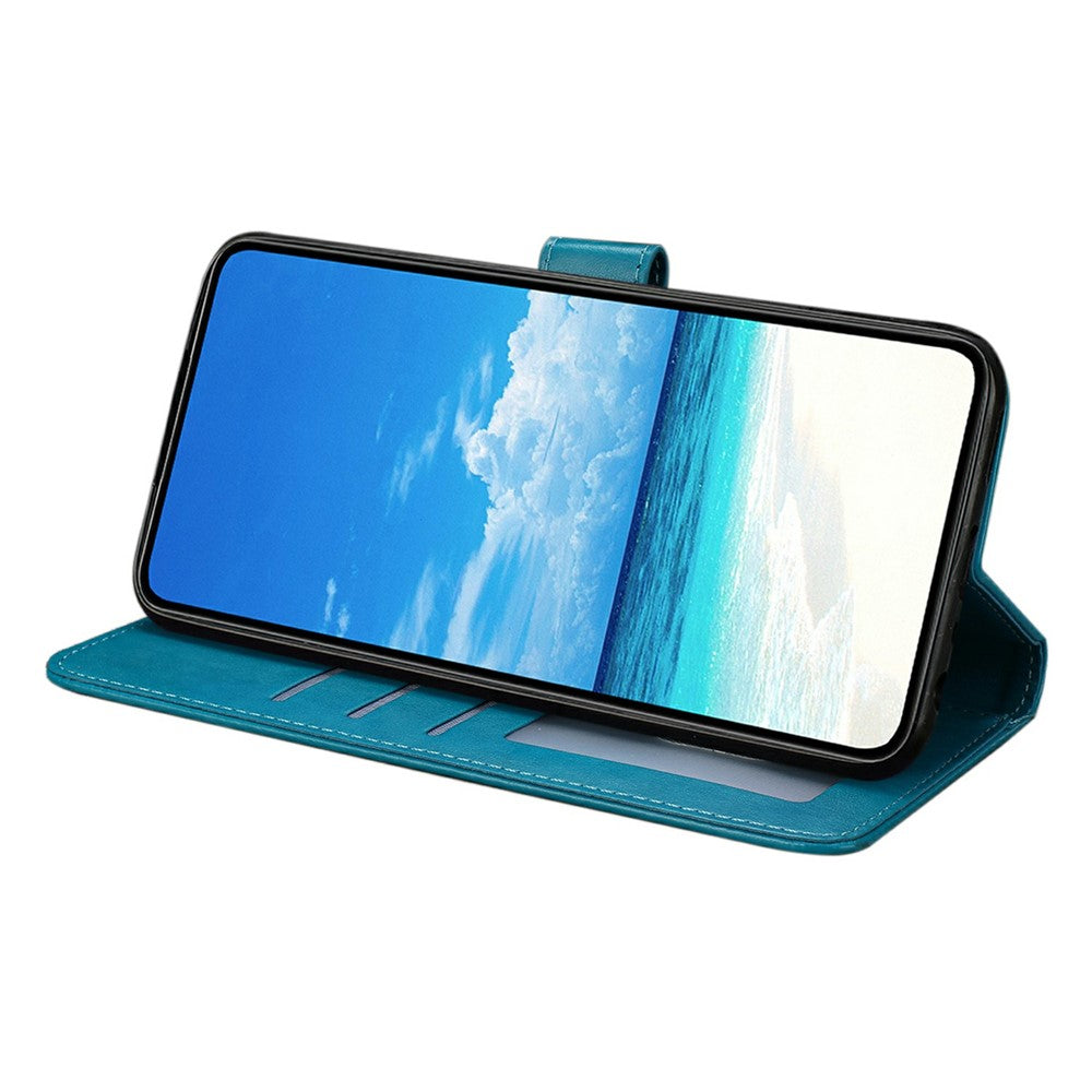 For iPhone 17 Pro Max Case Butterfly Imprinted Wallet Stand PU Leather Flip Phone Cover with Strap - Blue