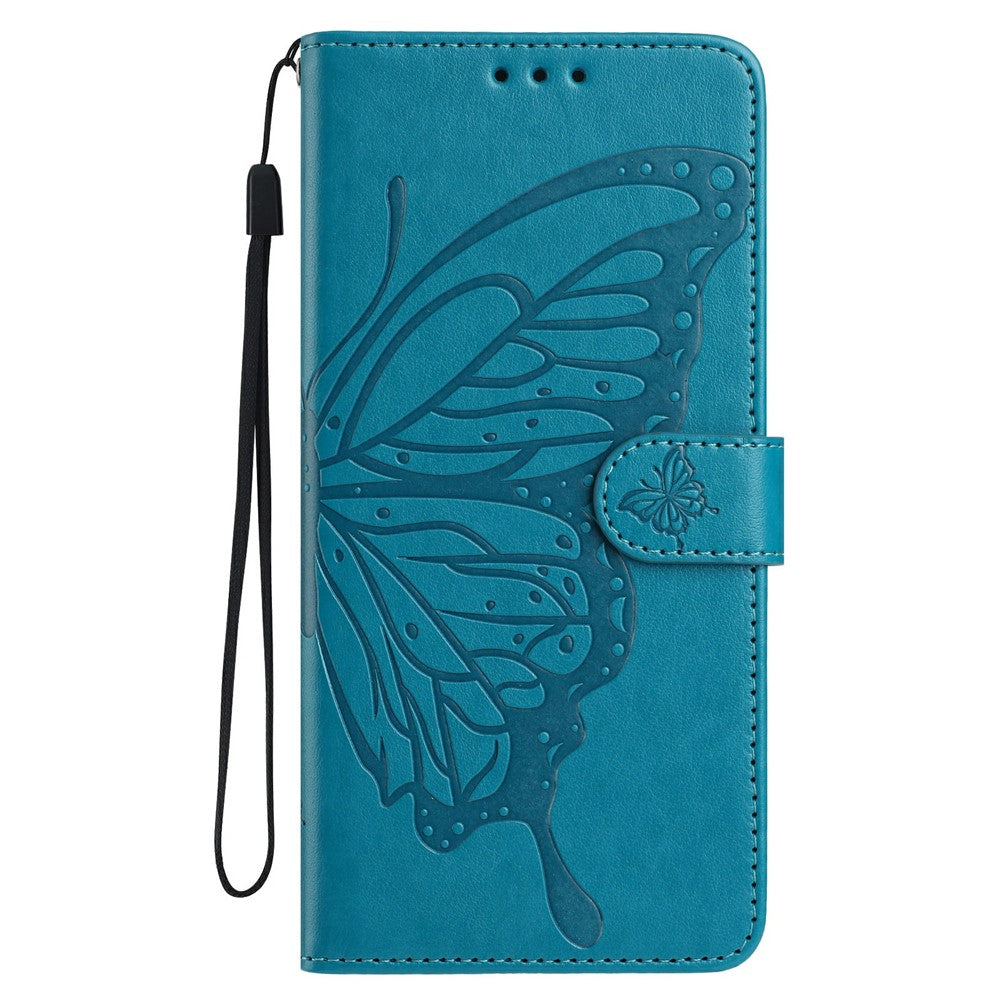 For iPhone 17 Pro Max Case Butterfly Imprinted Wallet Stand PU Leather Flip Phone Cover with Strap - Blue