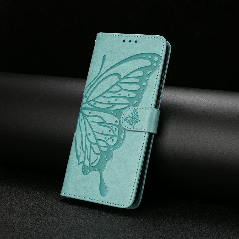 For iPhone 17 Pro Max Case Butterfly Imprinted Wallet Stand PU Leather Flip Phone Cover with Strap - Green