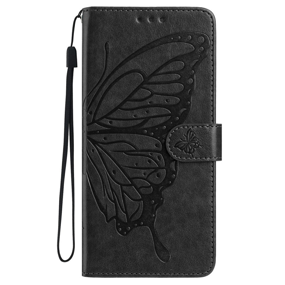 For iPhone 17 Pro Max Case Butterfly Imprinted Wallet Stand PU Leather Flip Phone Cover with Strap - Black