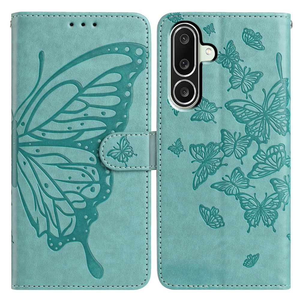 For Samsung Galaxy M56 5G Case Butterfly Imprinted Wallet Stand PU Leather Flip Phone Cover with Strap - Green