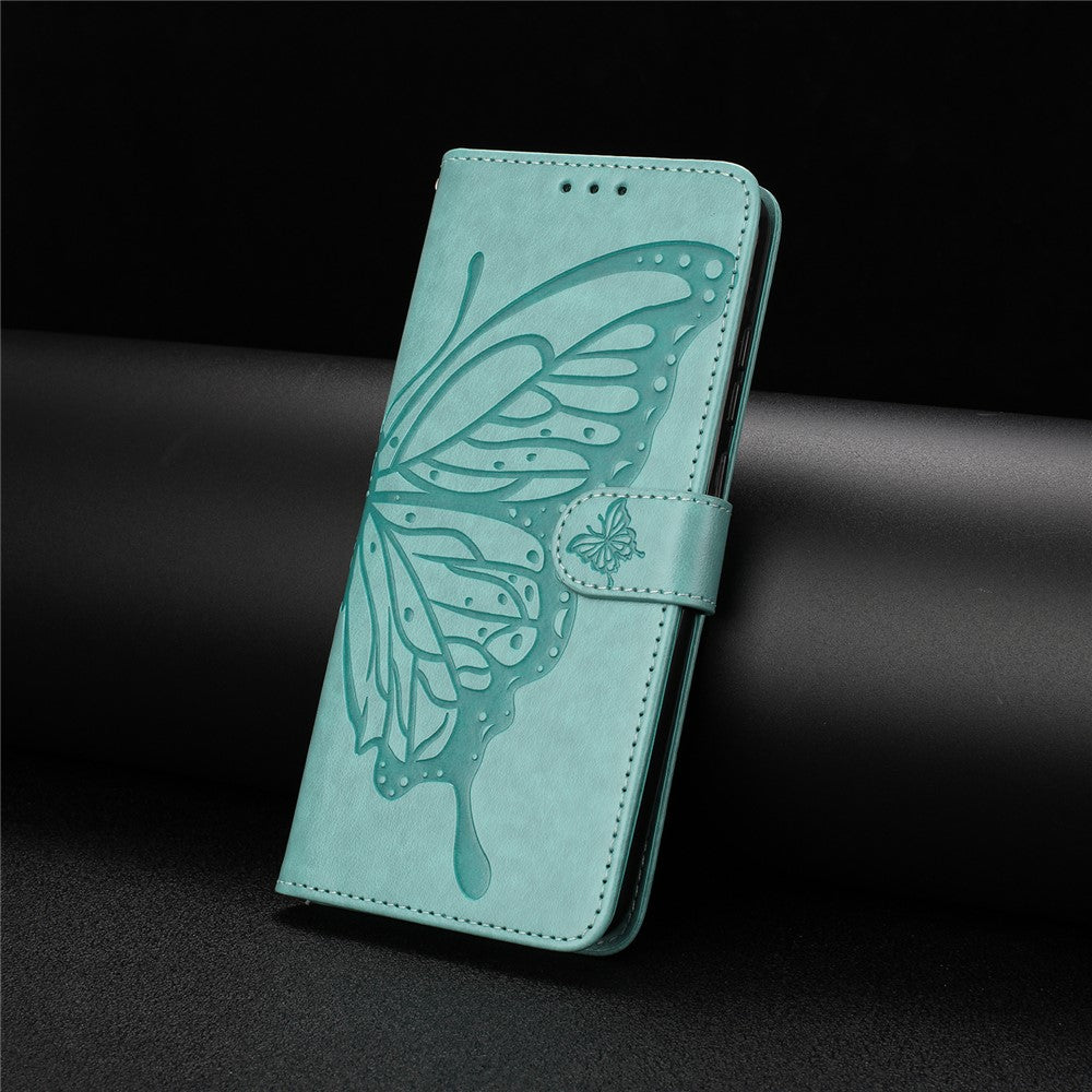 For Samsung Galaxy M56 5G Case Butterfly Imprinted Wallet Stand PU Leather Flip Phone Cover with Strap - Green
