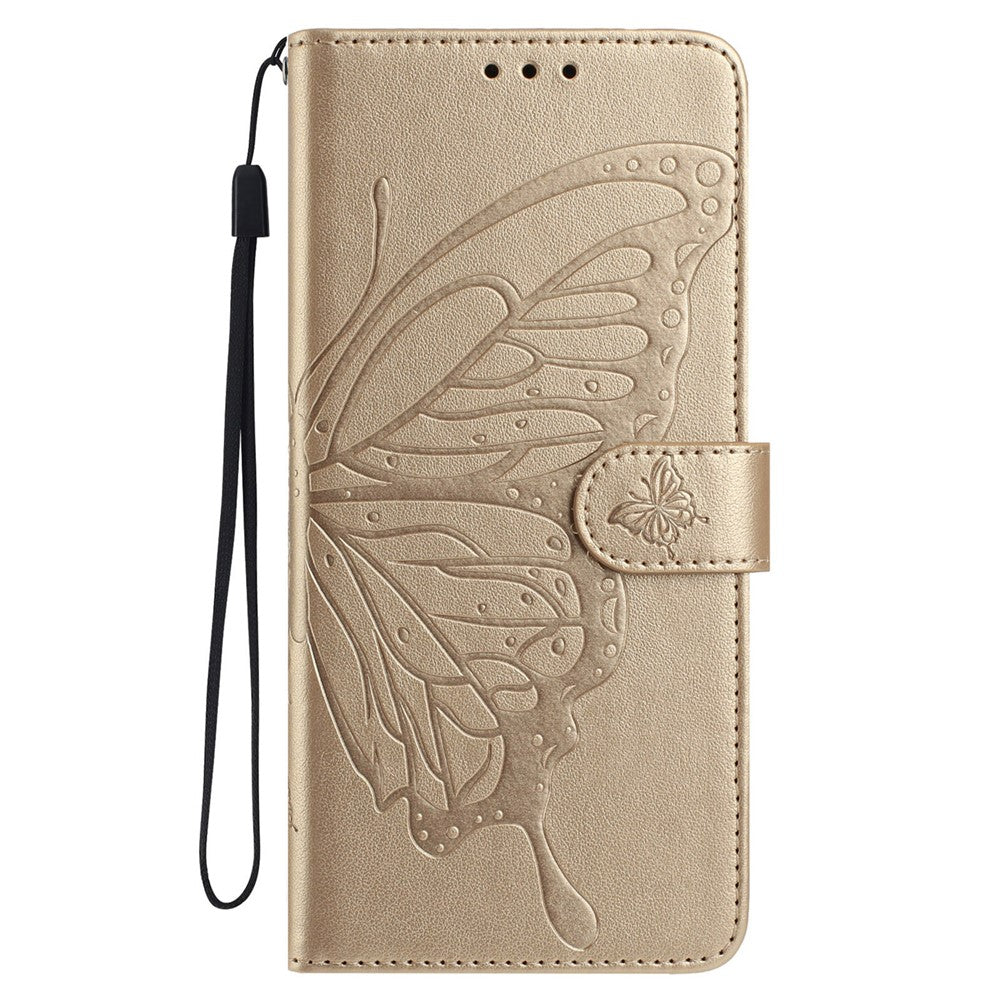 For Samsung Galaxy M56 5G Case Butterfly Imprinted Wallet Stand PU Leather Flip Phone Cover with Strap - Gold