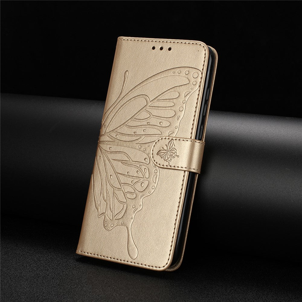 For Samsung Galaxy M56 5G Case Butterfly Imprinted Wallet Stand PU Leather Flip Phone Cover with Strap - Gold