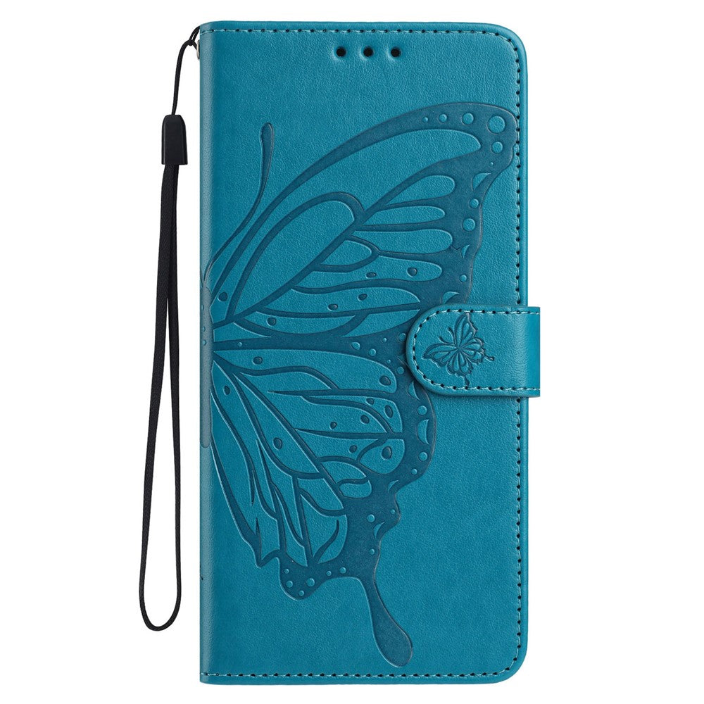 For Samsung Galaxy M56 5G Case Butterfly Imprinted Wallet Stand PU Leather Flip Phone Cover with Strap - Blue