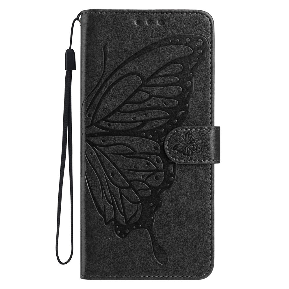 For Samsung Galaxy M56 5G Case Butterfly Imprinted Wallet Stand PU Leather Flip Phone Cover with Strap - Black
