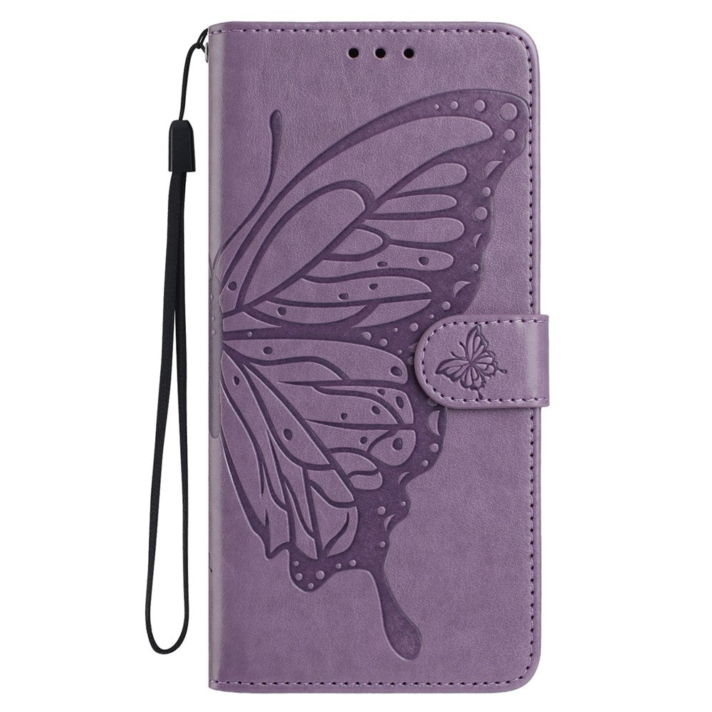 For Samsung Galaxy M56 5G Case Butterfly Imprinted Wallet Stand PU Leather Flip Phone Cover with Strap - Purple
