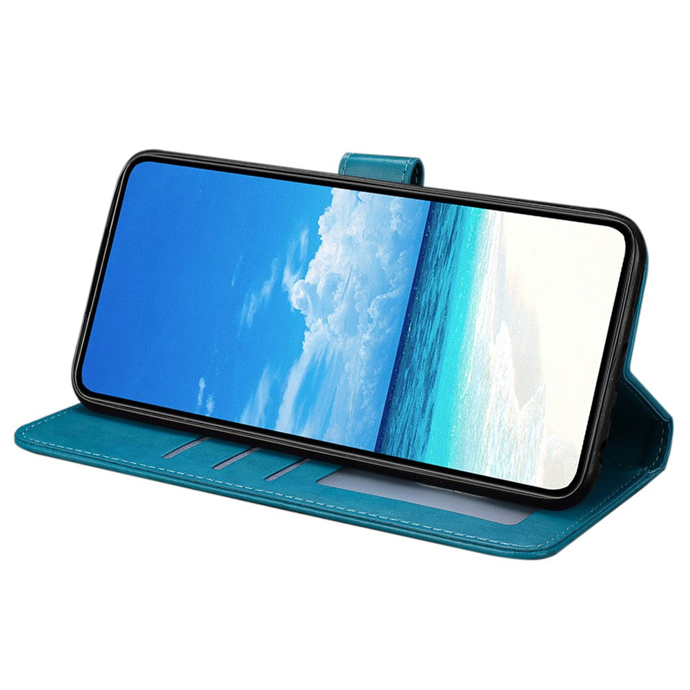 For Samsung Galaxy M16 5G / F16 5G Case Butterfly Imprinted Wallet Stand PU Leather Flip Phone Cover with Strap - Blue