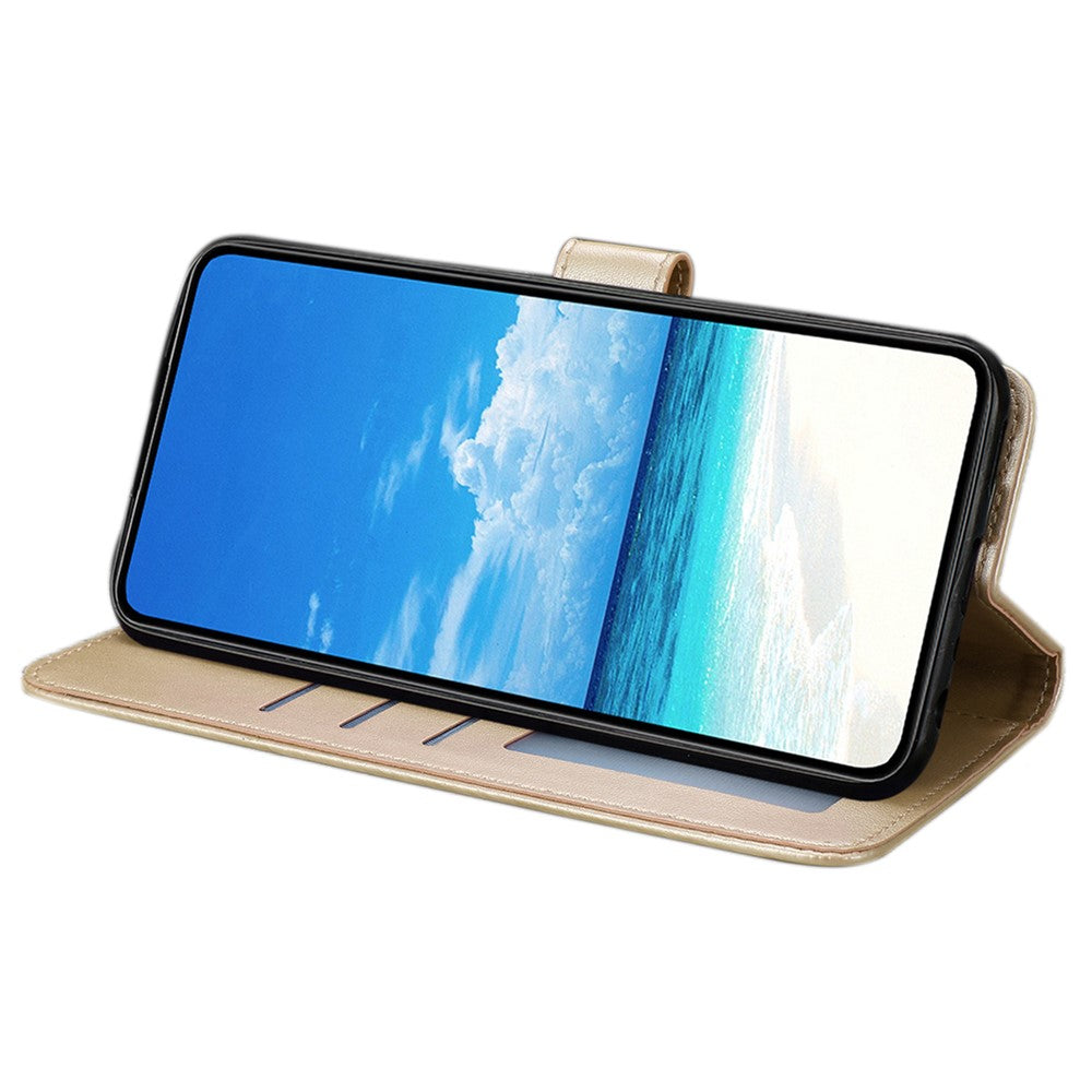 For Samsung Galaxy M16 5G / F16 5G Case Butterfly Imprinted Wallet Stand PU Leather Flip Phone Cover with Strap - Gold