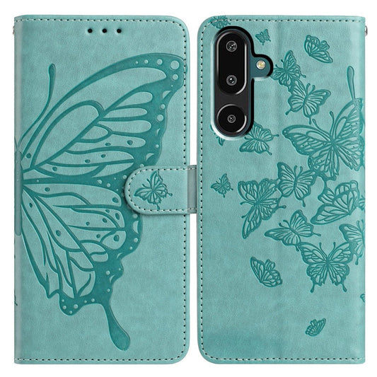 For Samsung Galaxy M16 5G / F16 5G Case Butterfly Imprinted Wallet Stand PU Leather Flip Phone Cover with Strap - Green