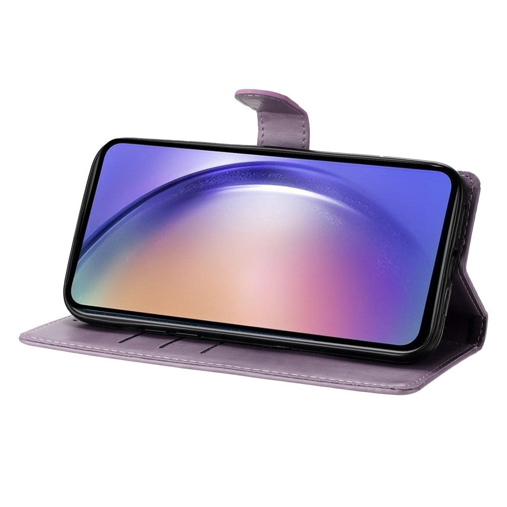 For Oppo Reno14 5G (Global) Wallet Phone Case Butterfly Floral Imprint Leather Flip Cover with Strap - Purple