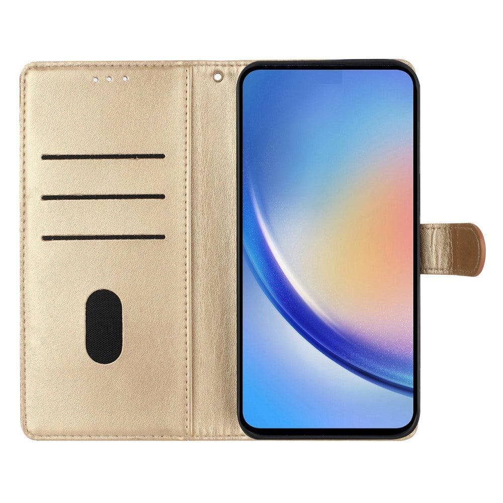 For Oppo Reno14 5G (Global) Wallet Phone Case Butterfly Floral Imprint Leather Flip Cover with Strap - Gold