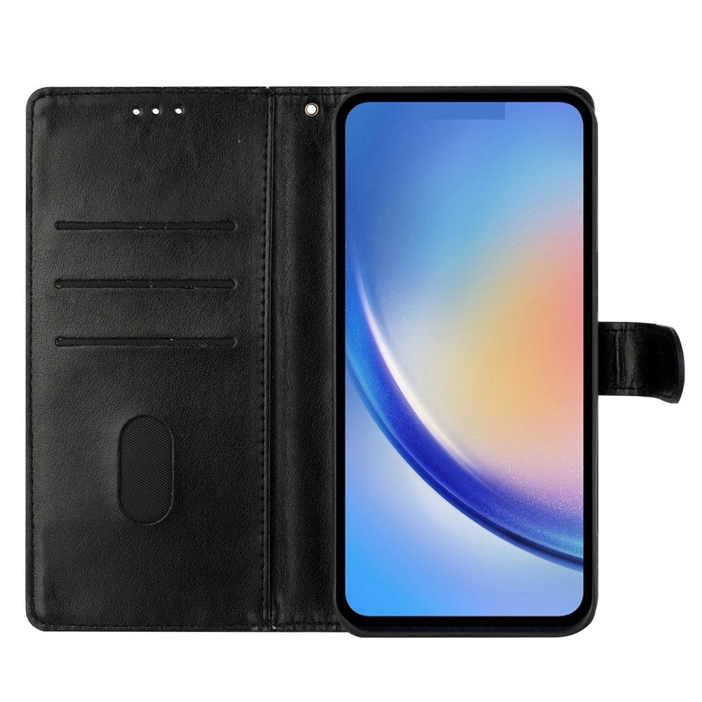 For Oppo Reno14 5G (Global) Wallet Phone Case Butterfly Floral Imprint Leather Flip Cover with Strap - Black