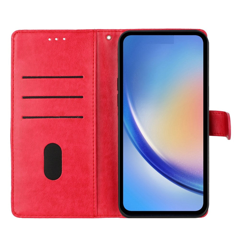 For Oppo Reno14 5G (Global) Wallet Phone Case Butterfly Floral Imprint Leather Flip Cover with Strap - Red