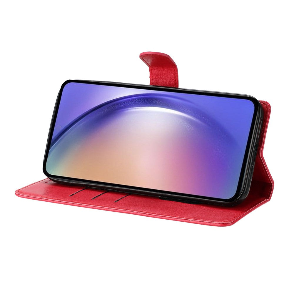 For Oppo Reno14 5G (Global) Wallet Phone Case Butterfly Floral Imprint Leather Flip Cover with Strap - Red