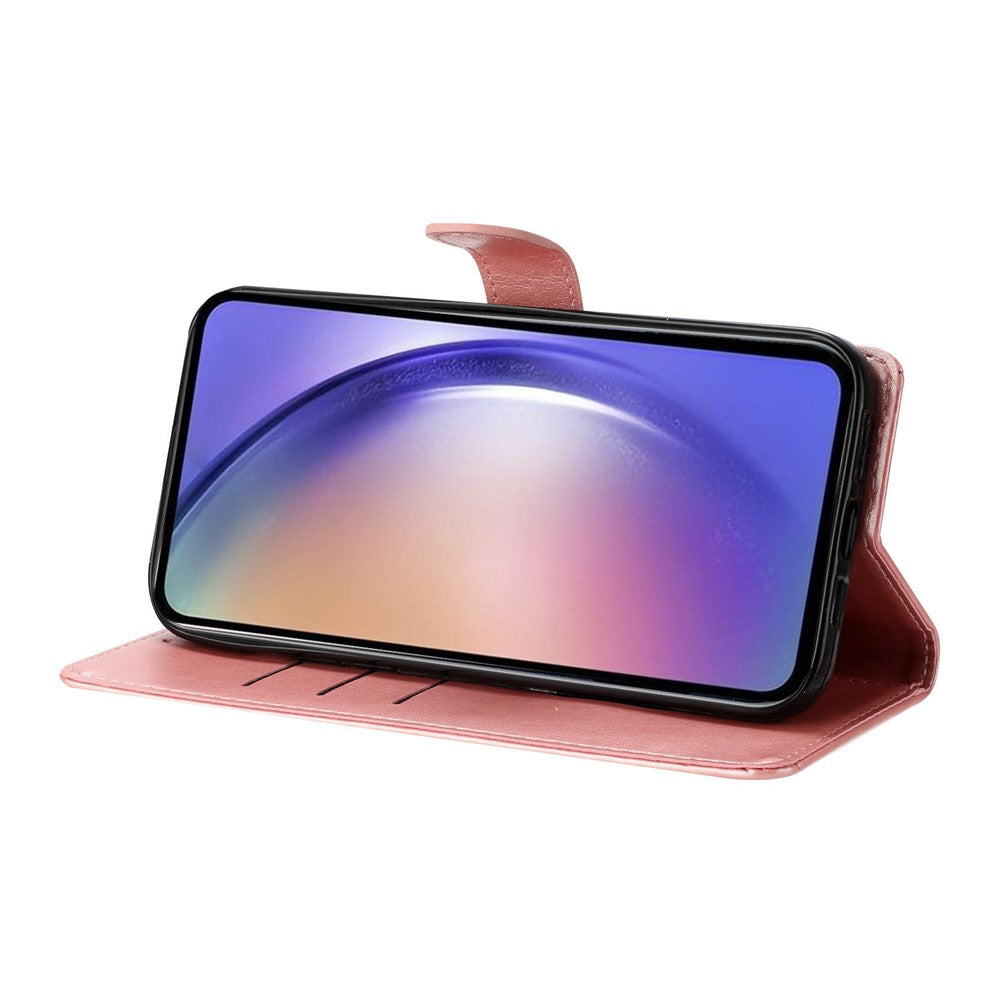 For Oppo Reno14 5G (Global) Wallet Phone Case Butterfly Floral Imprint Leather Flip Cover with Strap - Rose Gold