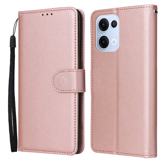 For Oppo Reno13 5G (Global) Case Wallet Stand View PU Leather Phone Cover with Wrist Strap - Rose Gold