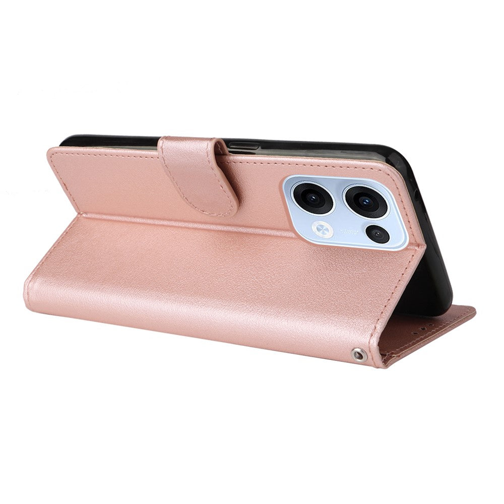 For Oppo Reno13 5G (Global) Case Wallet Stand View PU Leather Phone Cover with Wrist Strap - Rose Gold