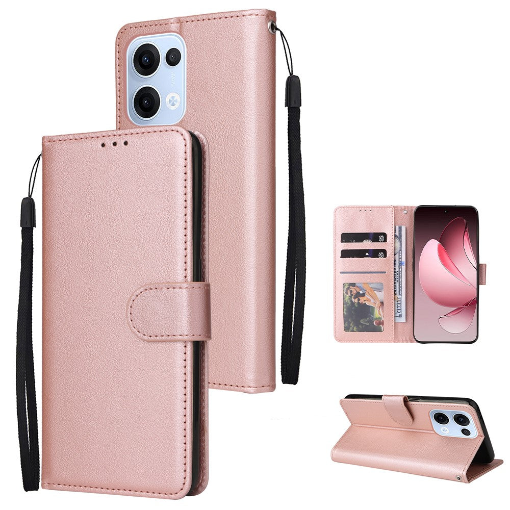 For Oppo Reno13 5G (Global) Case Wallet Stand View PU Leather Phone Cover with Wrist Strap - Rose Gold