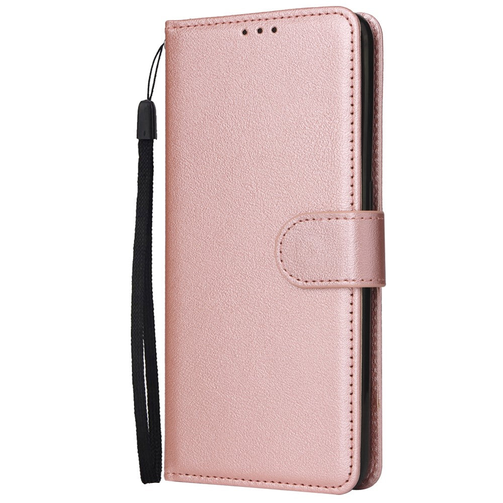 For Oppo Reno13 5G (Global) Case Wallet Stand View PU Leather Phone Cover with Wrist Strap - Rose Gold