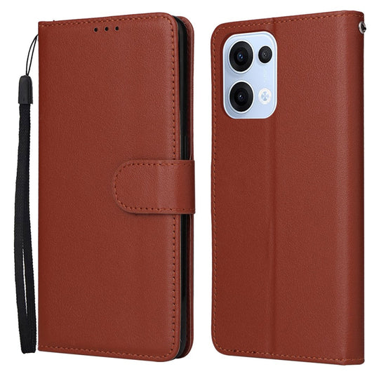 For Oppo Reno13 5G (Global) Case Wallet Stand View PU Leather Phone Cover with Wrist Strap - Brown
