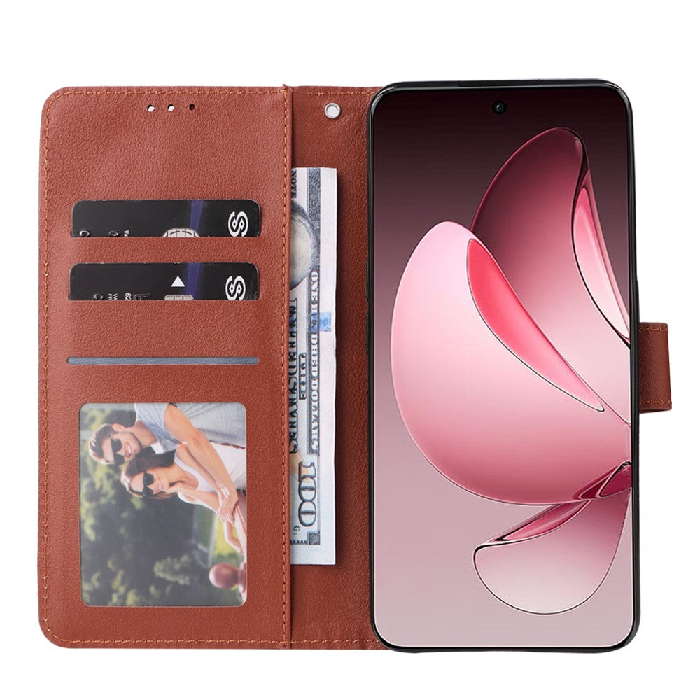 For Oppo Reno13 5G (Global) Case Wallet Stand View PU Leather Phone Cover with Wrist Strap - Brown