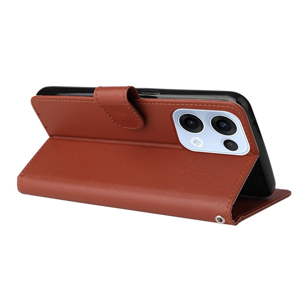 For Oppo Reno13 5G (Global) Case Wallet Stand View PU Leather Phone Cover with Wrist Strap - Brown