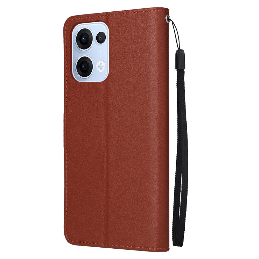 For Oppo Reno13 5G (Global) Case Wallet Stand View PU Leather Phone Cover with Wrist Strap - Brown
