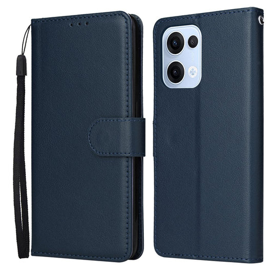 For Oppo Reno13 5G (Global) Case Wallet Stand View PU Leather Phone Cover with Wrist Strap - Blue