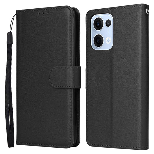 For Oppo Reno13 5G (Global) Case Wallet Stand View PU Leather Phone Cover with Wrist Strap - Black