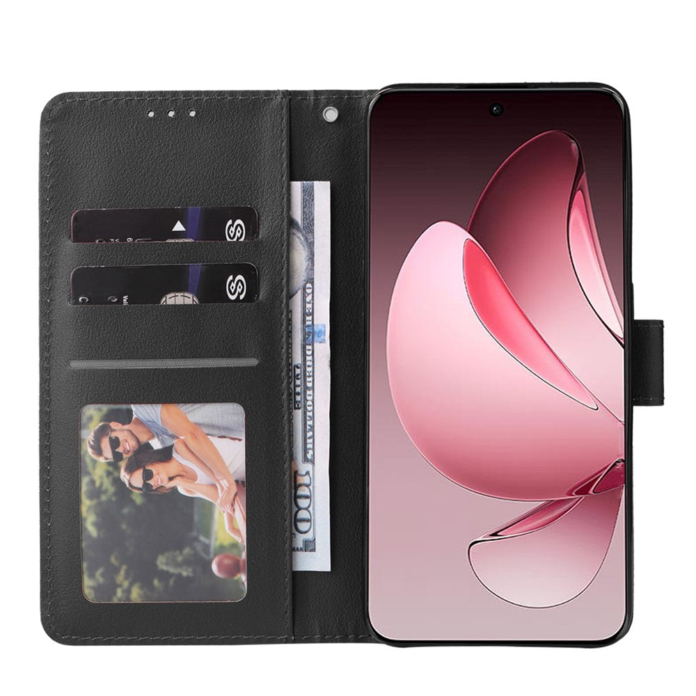 For Oppo Reno13 5G (Global) Case Wallet Stand View PU Leather Phone Cover with Wrist Strap - Black