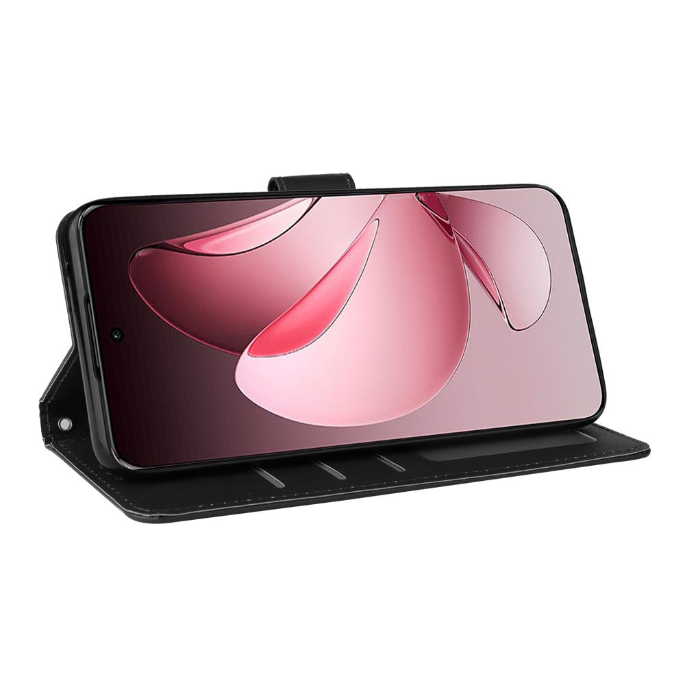 For Oppo Reno13 5G (Global) Case Wallet Stand View PU Leather Phone Cover with Wrist Strap - Black