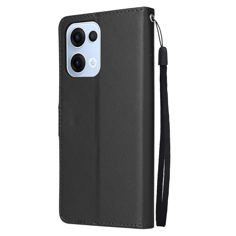 For Oppo Reno13 5G (Global) Case Wallet Stand View PU Leather Phone Cover with Wrist Strap - Black