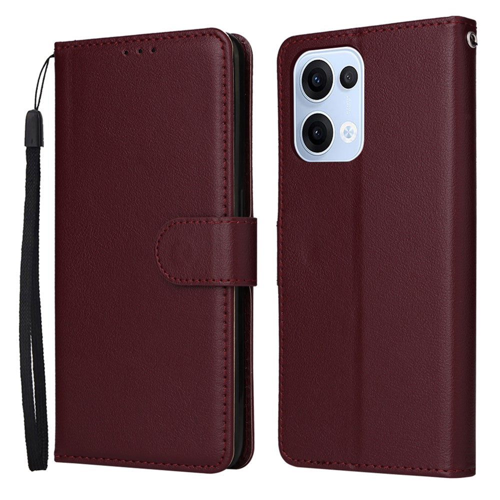 For Oppo Reno13 5G (Global) Case Wallet Stand View PU Leather Phone Cover with Wrist Strap - Wine Red