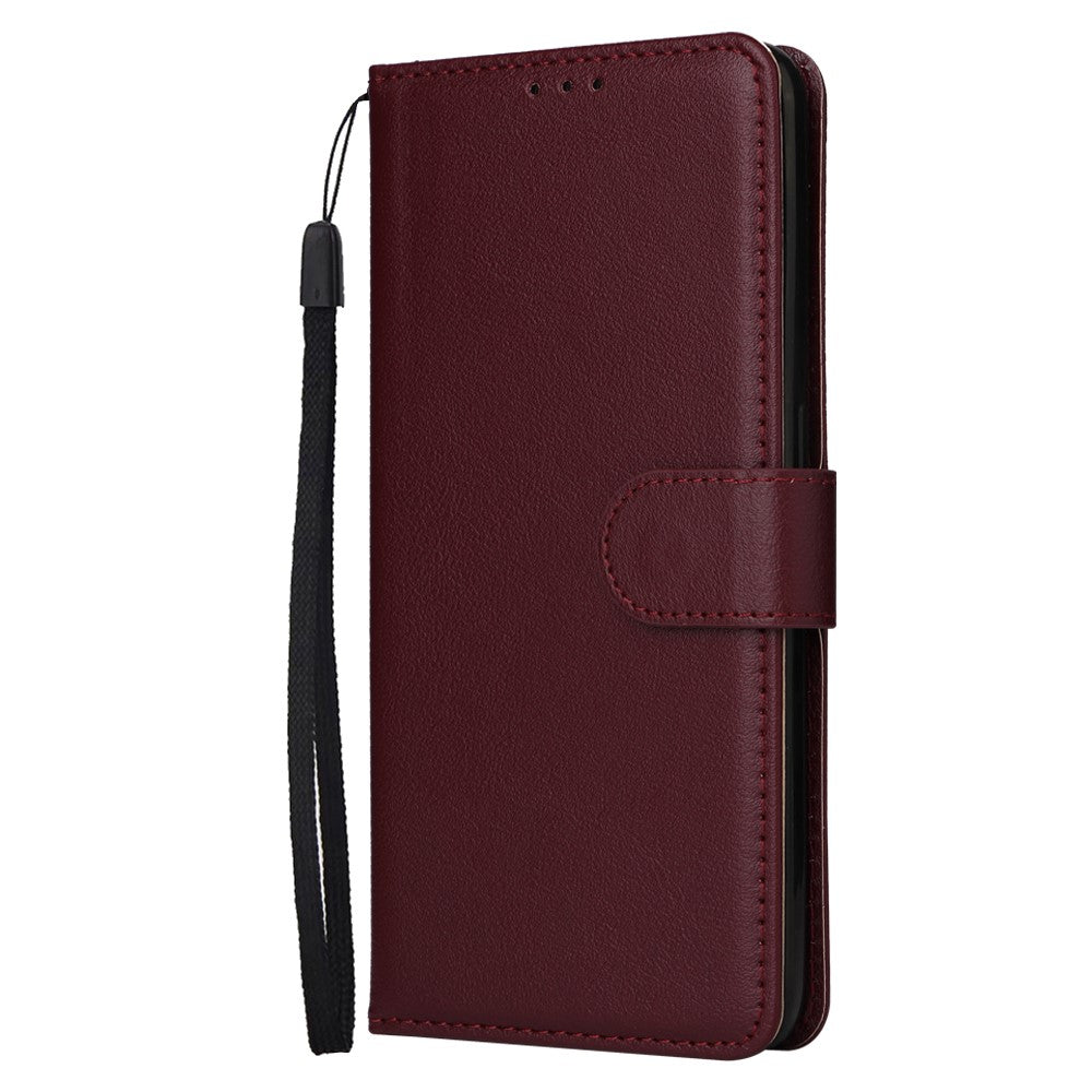 For Oppo Reno13 5G (Global) Case Wallet Stand View PU Leather Phone Cover with Wrist Strap - Wine Red