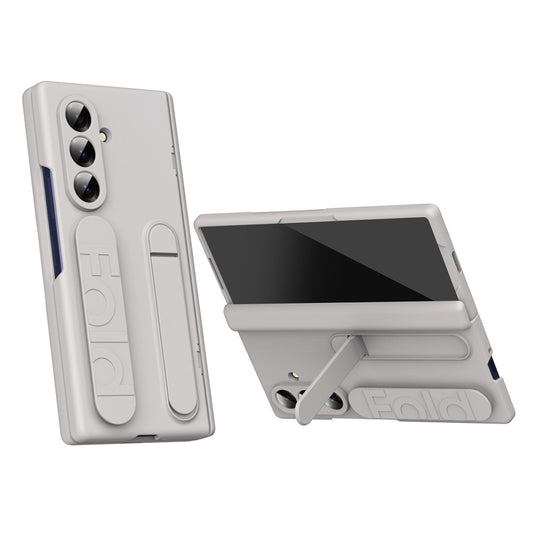 For Samsung Galaxy Z Fold7 5G Case with Tempered Glass Film Silicone Wristband Kickstand PC Phone Cover - Gold