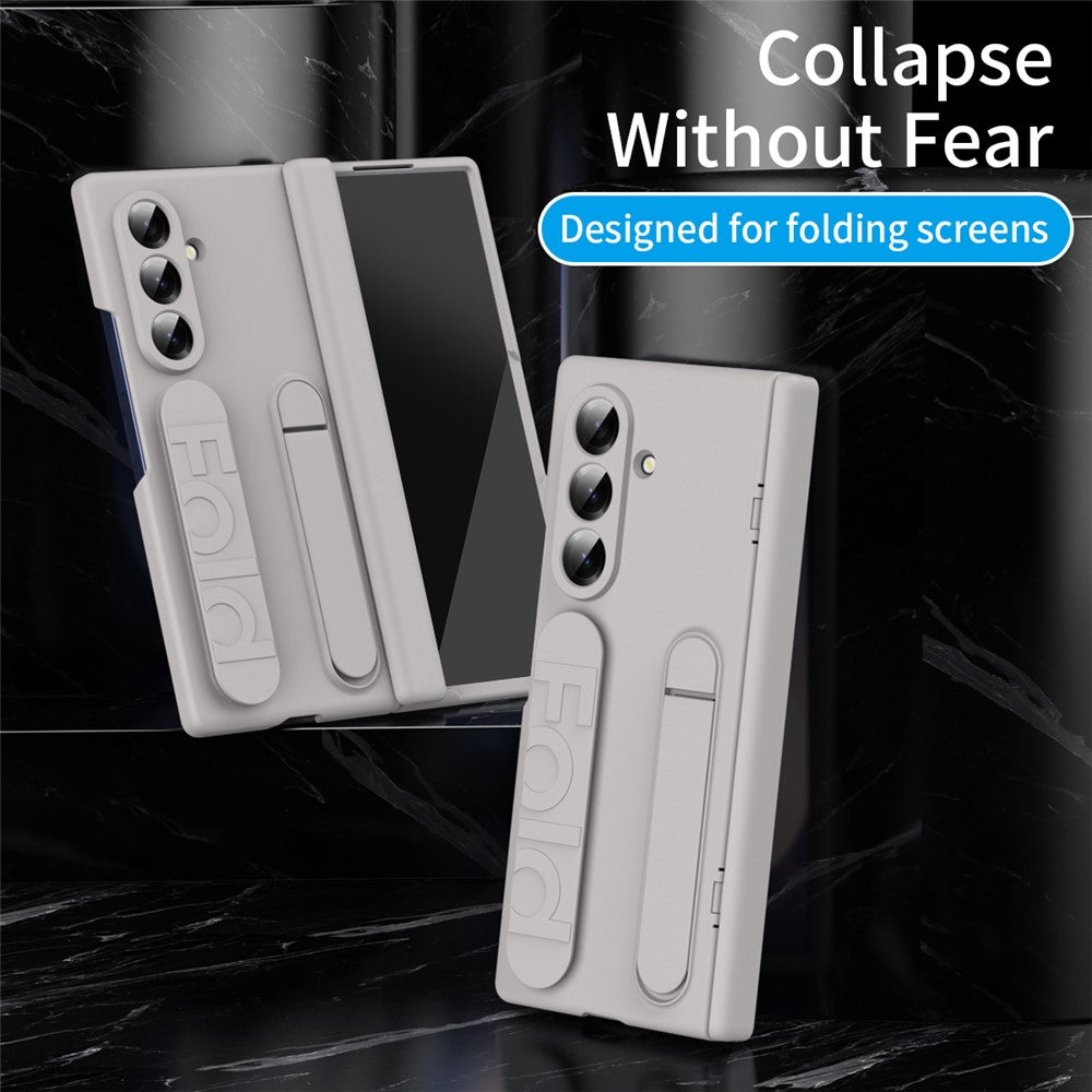 For Samsung Galaxy Z Fold7 5G Case with Tempered Glass Film Silicone Wristband Kickstand PC Phone Cover - Gold