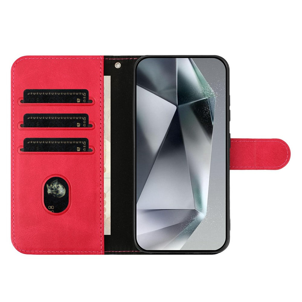 Stand Case for iPhone 17 Pro Max PU Leather Wallet Phone Cover S Shape Stitching Design with Strap - Red
