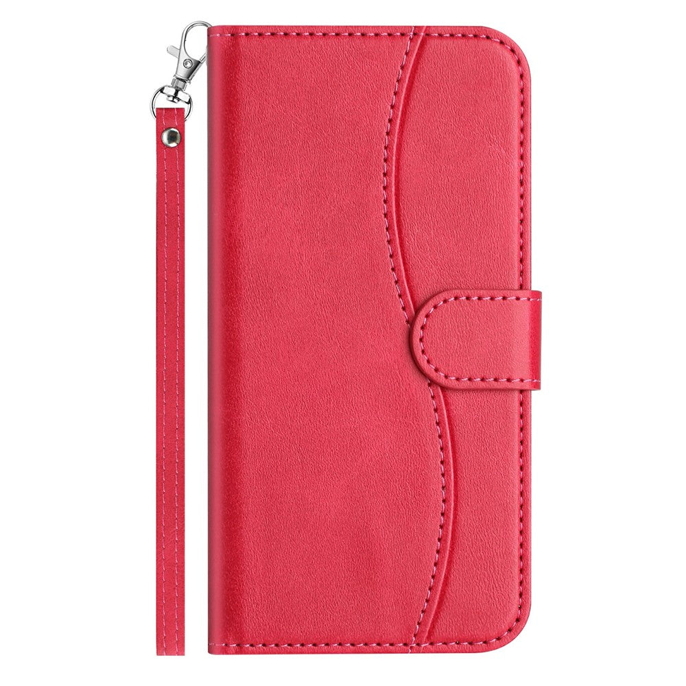 Stand Case for iPhone 17 Pro Max PU Leather Wallet Phone Cover S Shape Stitching Design with Strap - Red