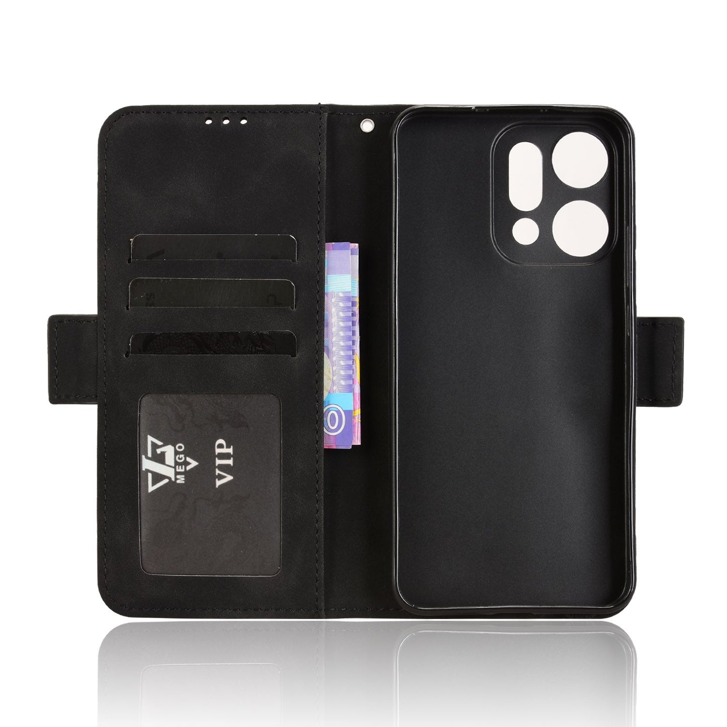 For Oppo Reno14 5G (Global) Leather Case Phone Wallet Cover with Multiple Card Slots - Black