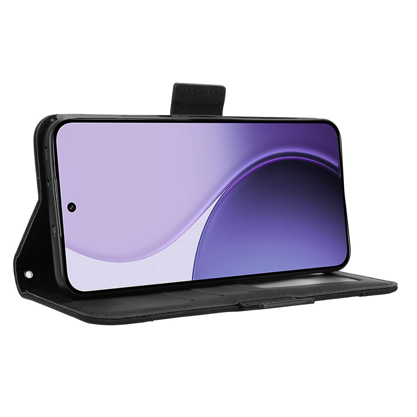 For Oppo Reno14 5G (Global) Leather Case Phone Wallet Cover with Multiple Card Slots - Black