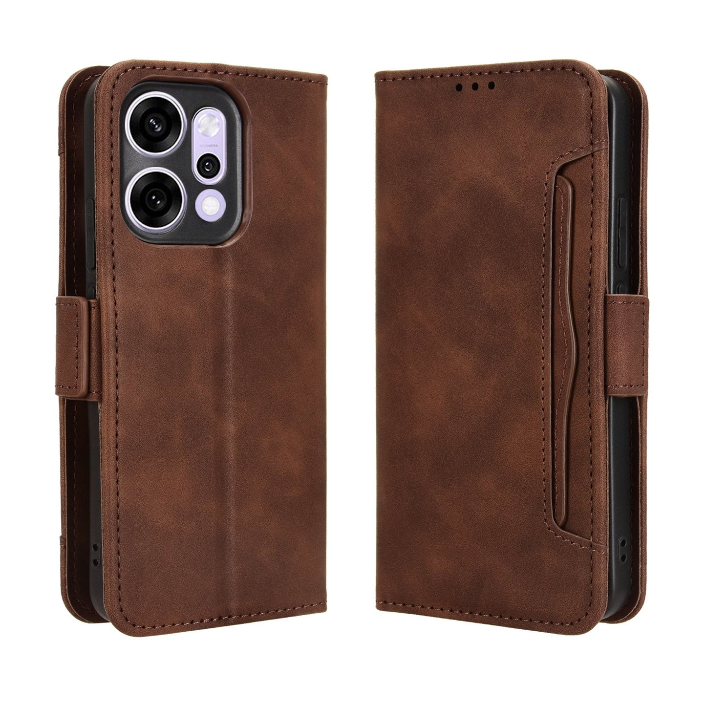 For Oppo Reno14 5G (Global) Leather Case Phone Wallet Cover with Multiple Card Slots - Brown