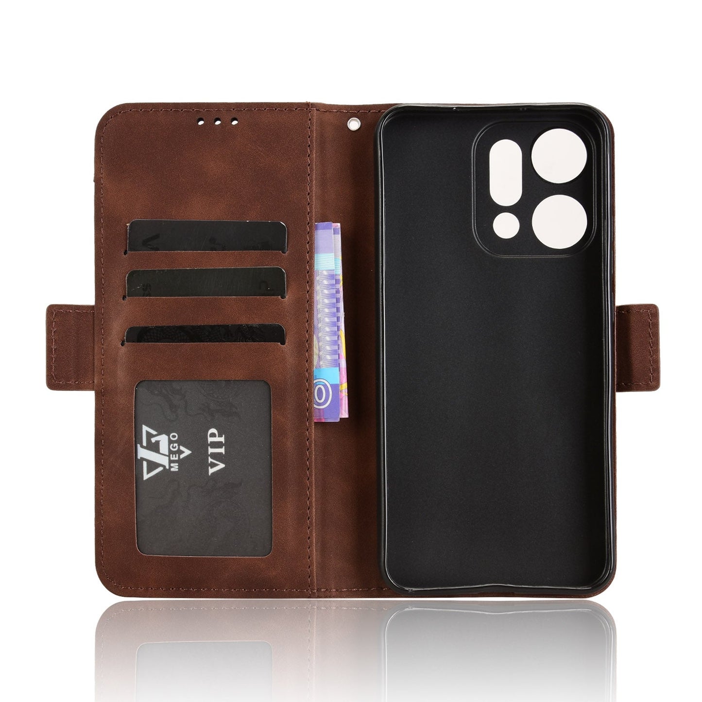 For Oppo Reno14 5G (Global) Leather Case Phone Wallet Cover with Multiple Card Slots - Brown
