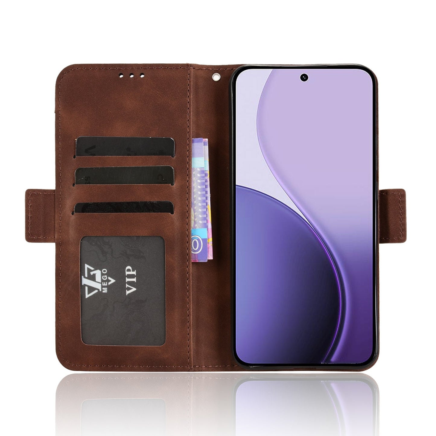 For Oppo Reno14 5G (Global) Leather Case Phone Wallet Cover with Multiple Card Slots - Brown
