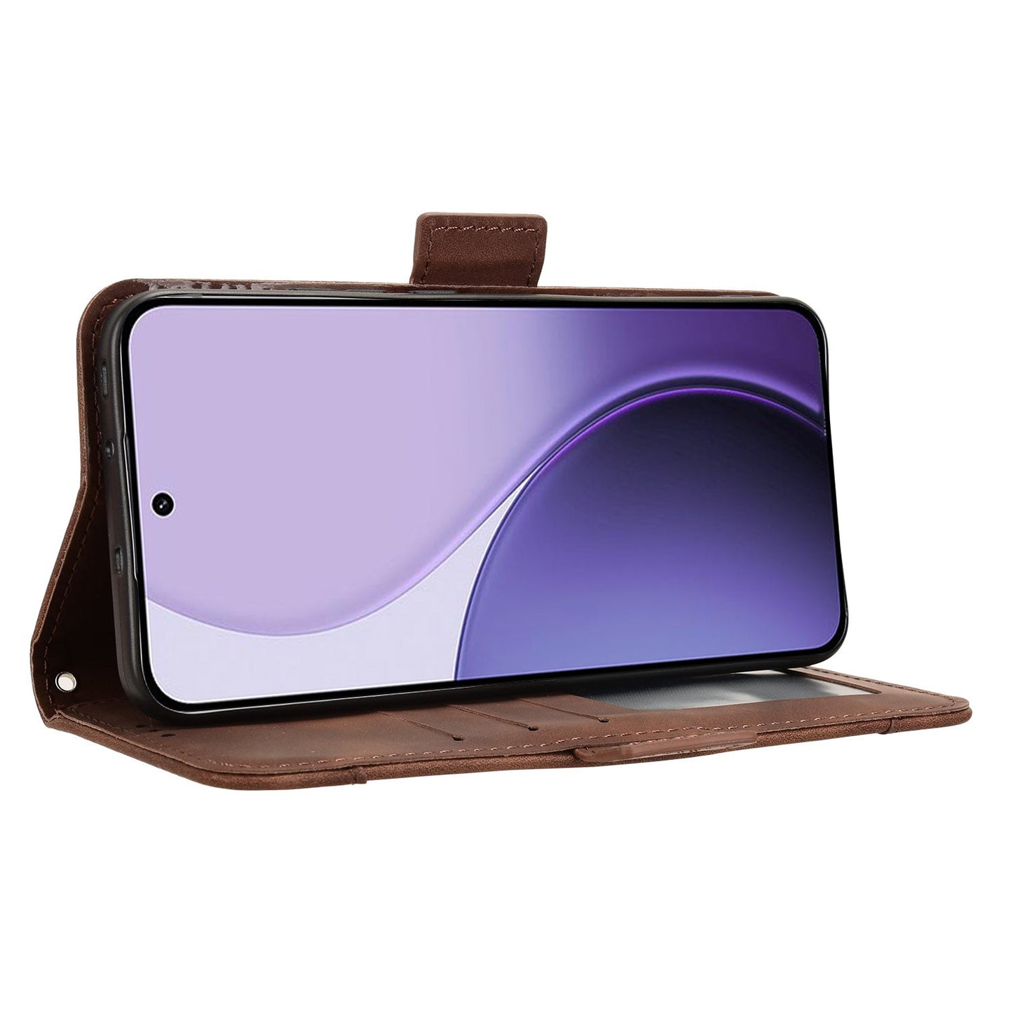 For Oppo Reno14 5G (Global) Leather Case Phone Wallet Cover with Multiple Card Slots - Brown